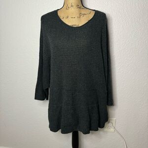 J Pure Jill Knit Dolman 3/4 Sleeve Pullover Sweater Size M Grey Wool Boat Neck